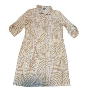 J McLaughlin Animal Print Button Up Shirt Dress With Tie Beige White Size XL
